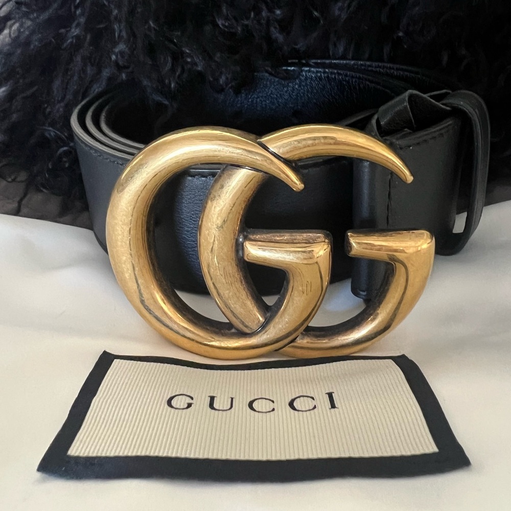 Gucci Black Leather Belt with Gold GG Emblem